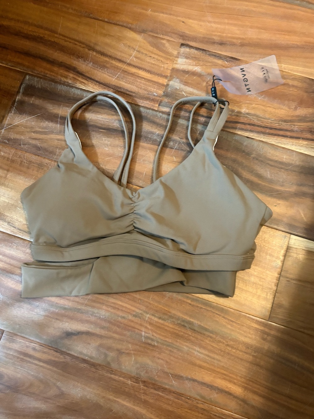 NWT NVGTN Sports Bra Size Small Taupe Strappy Longline M (0923)